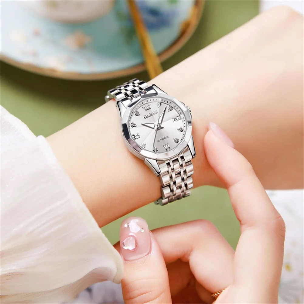 OLEVS Women\'s Watches Casual Elegant Automatic Mechanical Wristwatch for Girl Waterproof Luminous Date Bracelet Gift Set Fashion