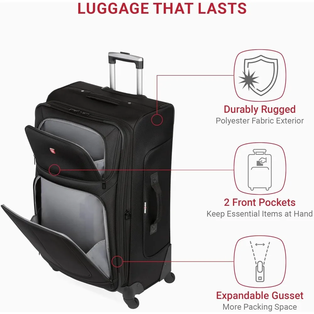 SwissGear Sion Expandable Softside Luggage, Black, Large Checked 29-Inch