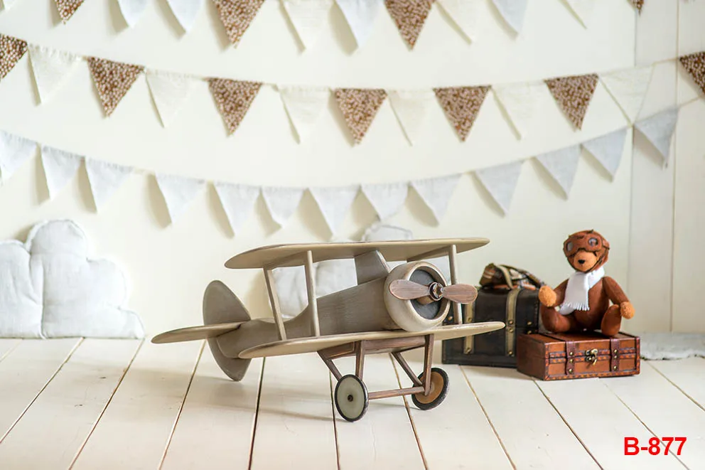 Photography Background Blue Sky White Clouds Vintage Airplane Boy Birthday Party Cake Smash Decor Backdrop Photo Studio