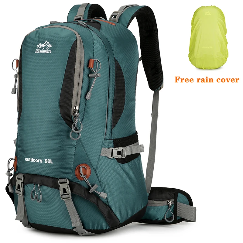 กระเป๋าเป้สะพายหลังไนลอนขนาด 50 ลิตร สำหรับตั้งแคมป์ เดินทาง พร้อมผ้าคลุมกันฝน กระเป๋าเป้เดินป่า กระเป๋าเป้ปีนเขา กระเป๋าสะพายไหล่ผู้ชาย กระเป๋าเดินทาง