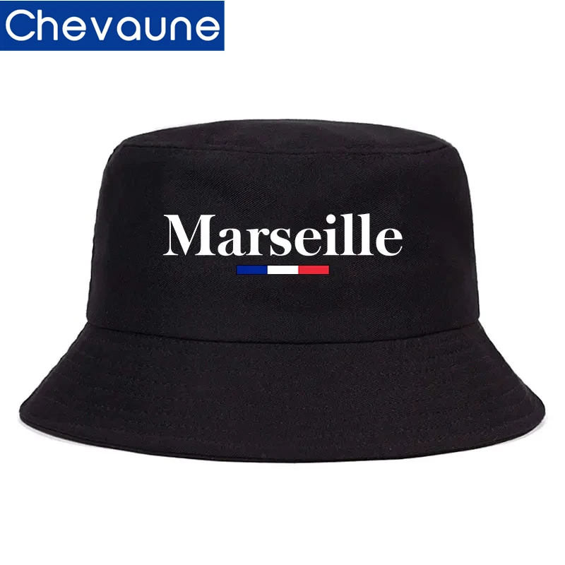 Marseille Bucket Hats Woman Man Outdoor Sun Beach Summer Cotton Fisherman Caps France Flag Logo Bonnet Bob Adult Solid Sun Hats