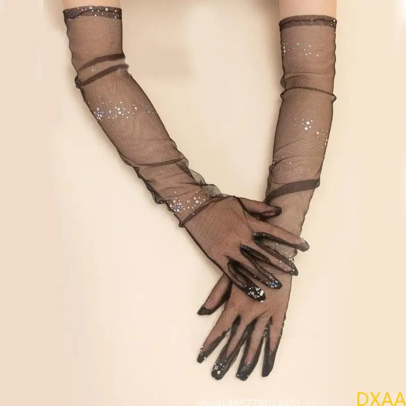 DXAA Elbow Gloves Sequined Gloves Stage Performances Gloves Party Costume Gloves Women Formal Event Ceremonial Gloves