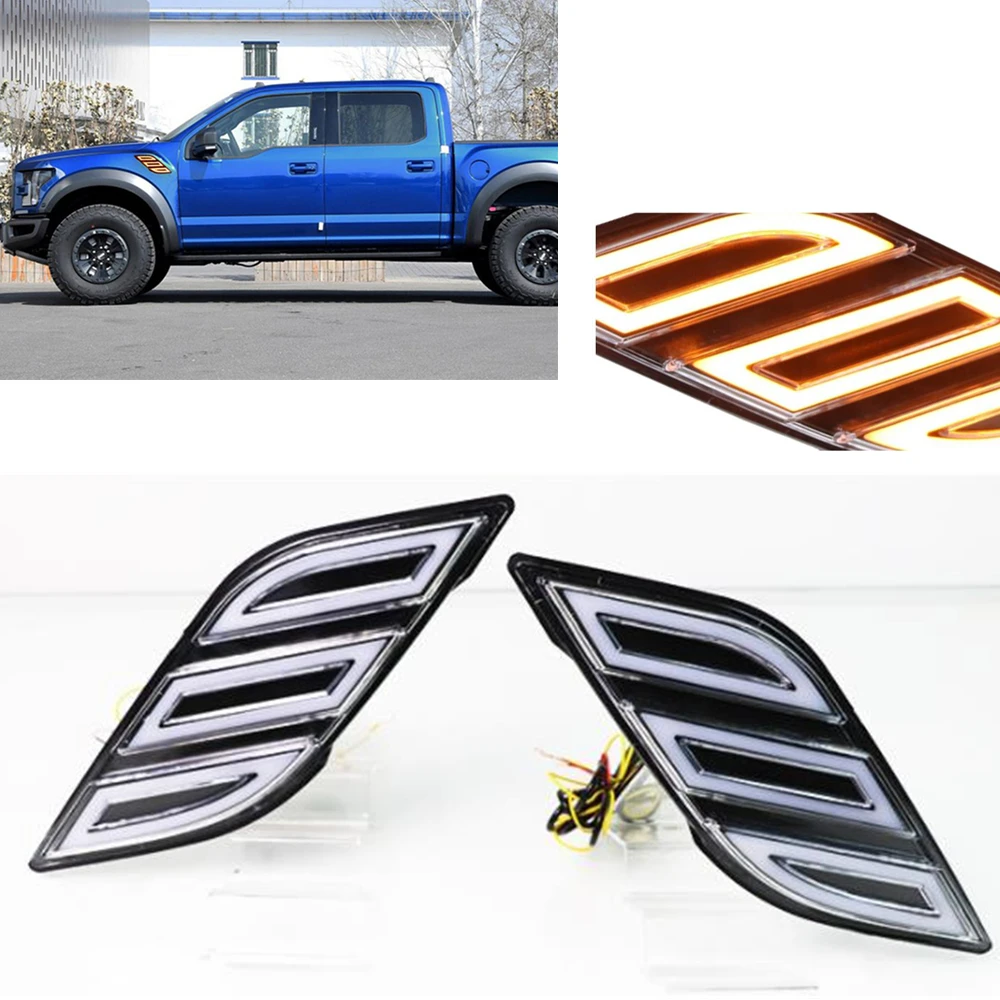 

For Ford F150 Raptor 2016-2018 Car Fender Vent LED DRL Side Marker Lamp Turn Signal Front Indicator Engine Hood Cover Light Bulb