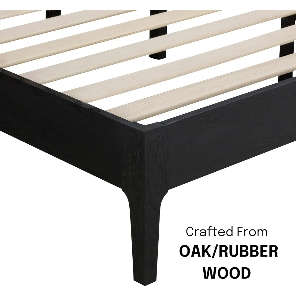 سرير خشبي من الروطان الطبيعي NTC روبي مع لوح رأسي، دعم شريحة من خشب البلوط الصلب، سعة 1000 رطل، سهل التجميع