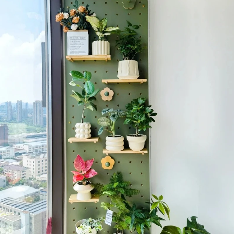 Wooden iwood can be customized to grow  hole board, window sill flower shelf with green plant rack