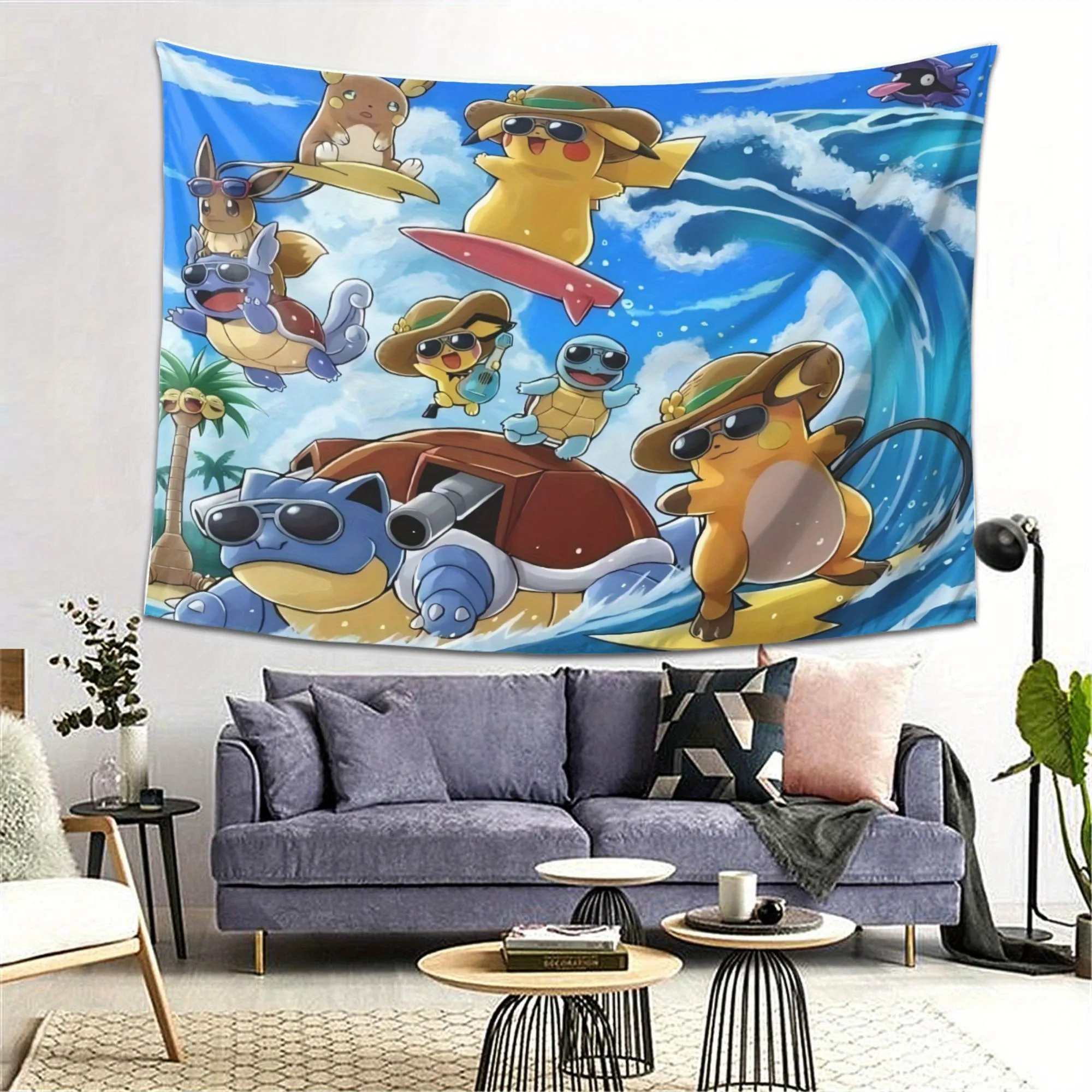 

Summer Surf Theme Tapestry Durable Polyester Fleece Wall Hanging Vibrant Colors Soft Texture Bedroom Living Room Dorm