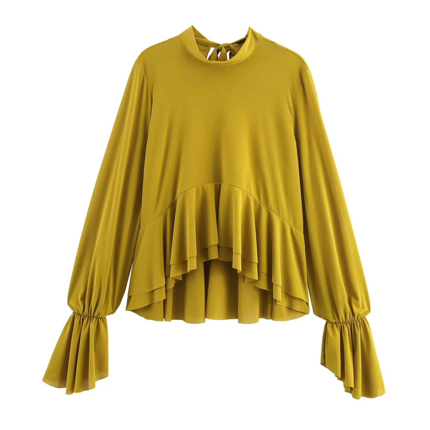 بلوزة JNLEAOG النسائية غير الرسمية Faion irt للخريف الجديدة ذات الطبقات المزخرفة بلوزة طويلة من البوليستر متعددة الاستخدامات #2