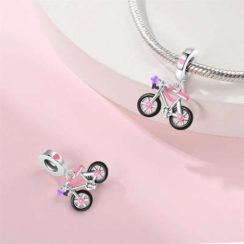 

Original 925 Sterling Silver Rotating Bicycle Charms Pendant Fit 3mm Original Bracelet DIY Women Exquisite Birthday Jewelry Gift