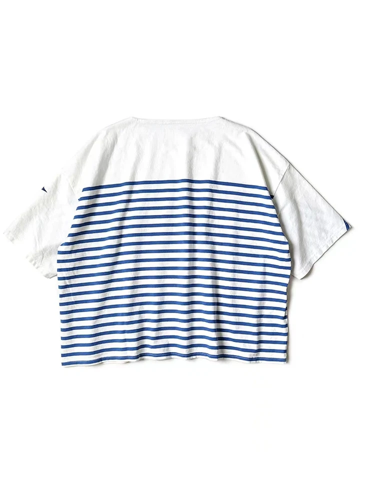 KPT 24SS Men's Retro Cotton Breathable Stripe Colour Block Short Sleeve Round Neck Loose Short Sleeve T-Shirt Y2k Clothes