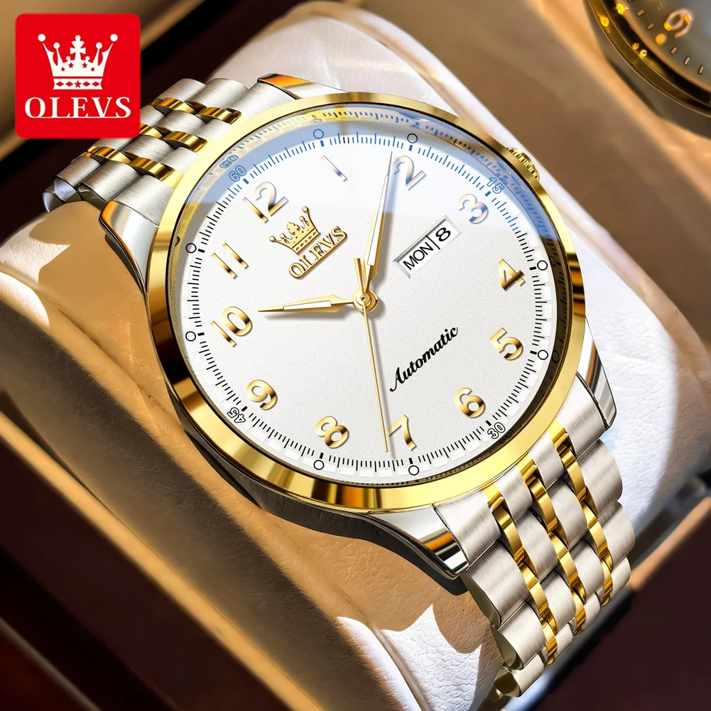 

OLEVS 7100 Mechanical Movement Men Watch Large Dial Night-light Function HD 30m Waterproof Calendar Window Watch For Men