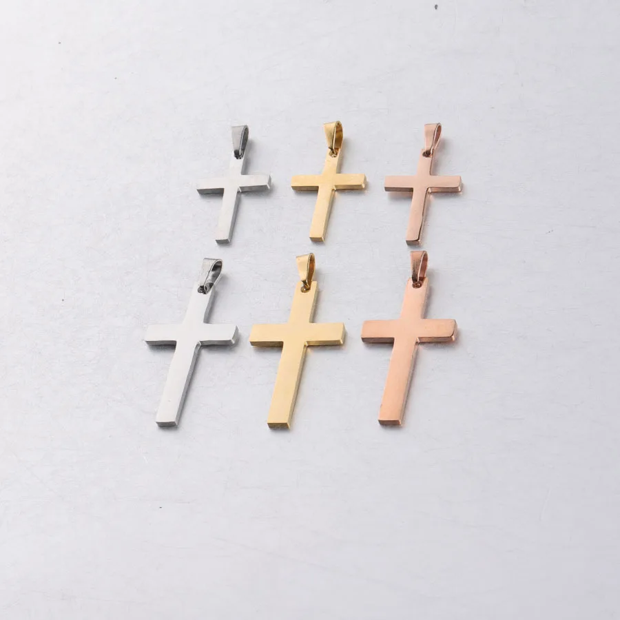 5Pcs DIY Stainless Steel Cross Charms Rose Gold/Gold/Silver Color Metal Cross Charm Religious Jewelry Mirror Polished Wholesale