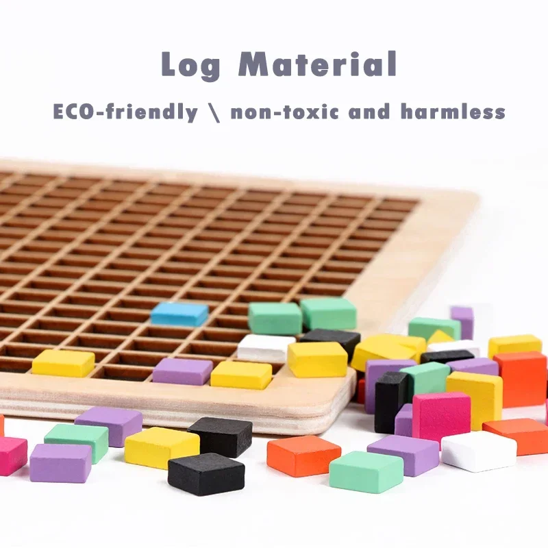 Kids Wooden Geometry Jigsaw Tangram Pixel Blocks Puzzle Toy Montessori Early Education Wooden Game Toys for Children