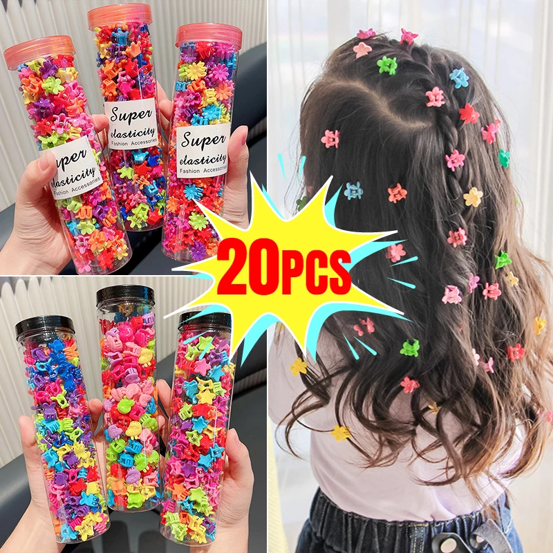 20pcs Children\'s Colorful Updo Mini Grab Clips Hair Accessories Cute Flower Butterfly Broken Hair Clip Girls\' Braided Hairpins