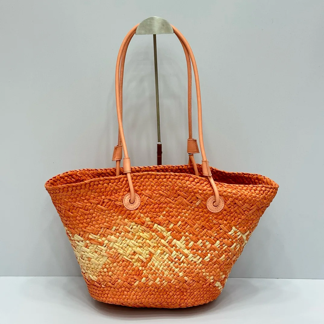 

UXST Trend Multi-Colour Straw Bag Raffia Woven Beach Handbag Summer Seaside Holiday Shopping Bag Candy Color Large Capacity Tote