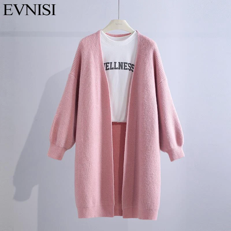 EVNISI Winter Women Cashmere Warm Long Sweater Cardigan Coat Knitting Long Sleeve Sweater Coat For Women Elegant Jumpers