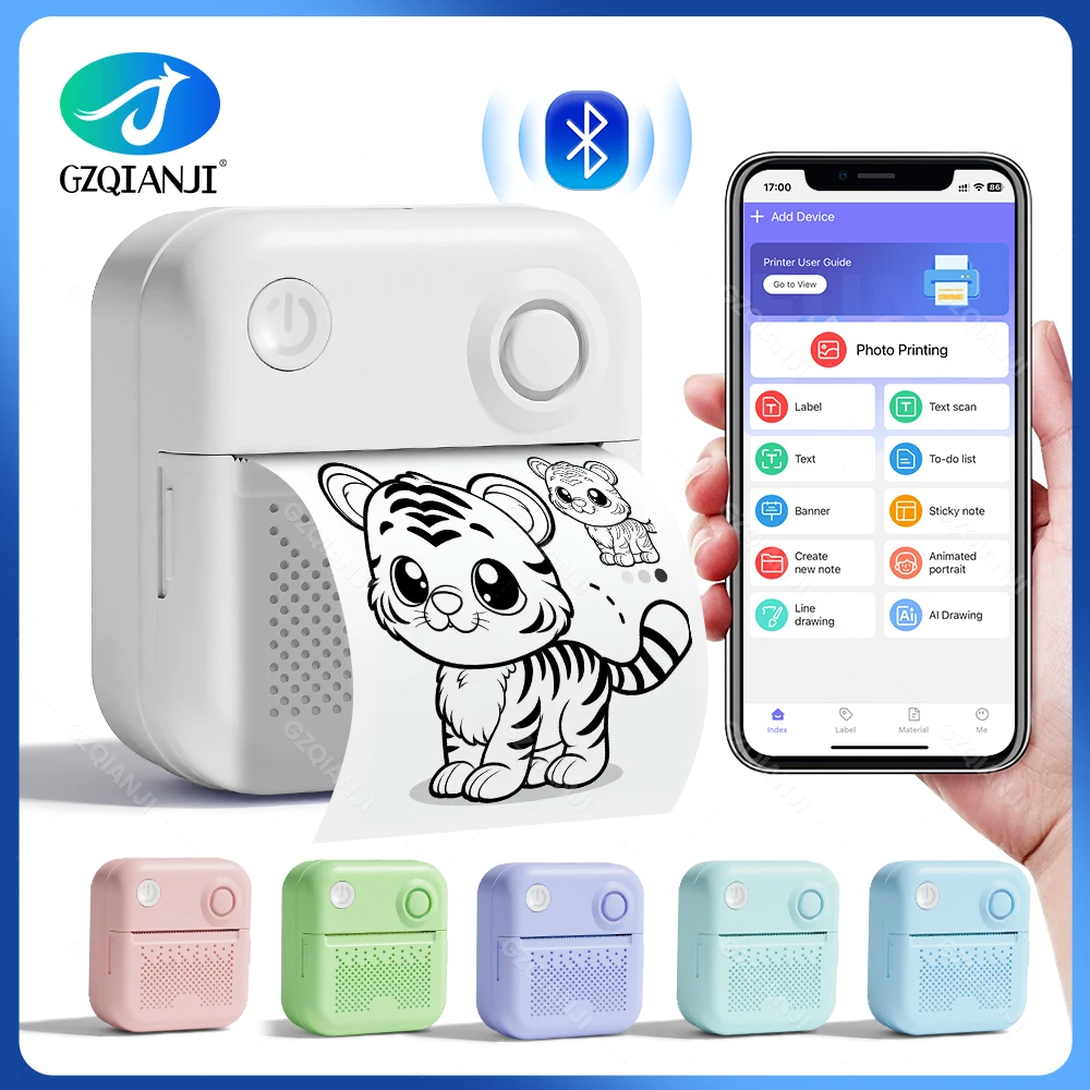 GZQIANJI D3 Portable PrinterThermal Paper Stickers Paper Mini Printers Labels Maker Printer for Error Printing Photo Printing