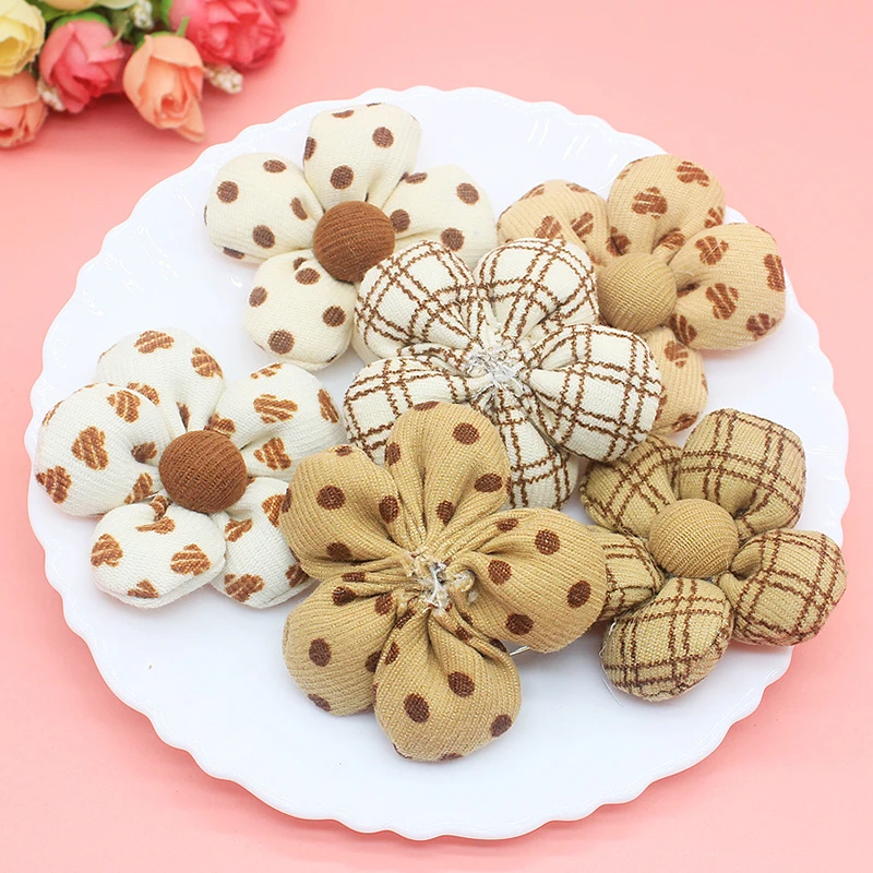 10Pcs Plush Five Petal Flower Appliques For Clothes Hat Sewing Brooch Accessories DIY Headwear Hair Clip Bow  Patches