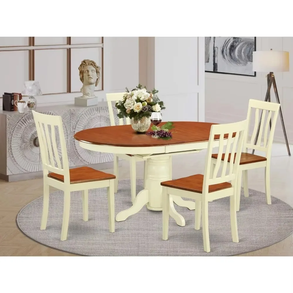 AVAT7-WHI-W 7-Piece Kitchen Table Set - 6 Excellent Kitchen Dining Chairs with Wooden Seats - Wooden Dining Table