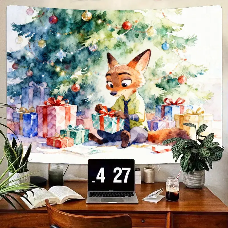 

1 шт. Zootopia Nick Wilde Рождественский гобелен из полиэстера акварель лиса настенное искусство Рождественский подарок для детей Декор для спальни и гостиной