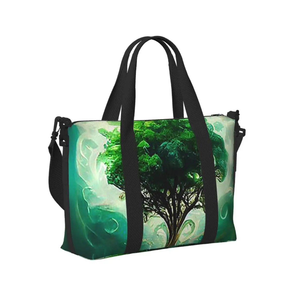 

Custom Magic Green Tree Beach Travel Bag Large Capacity Tote Bags for Gym Sport Women Shopping Duffle Shoulder Bag