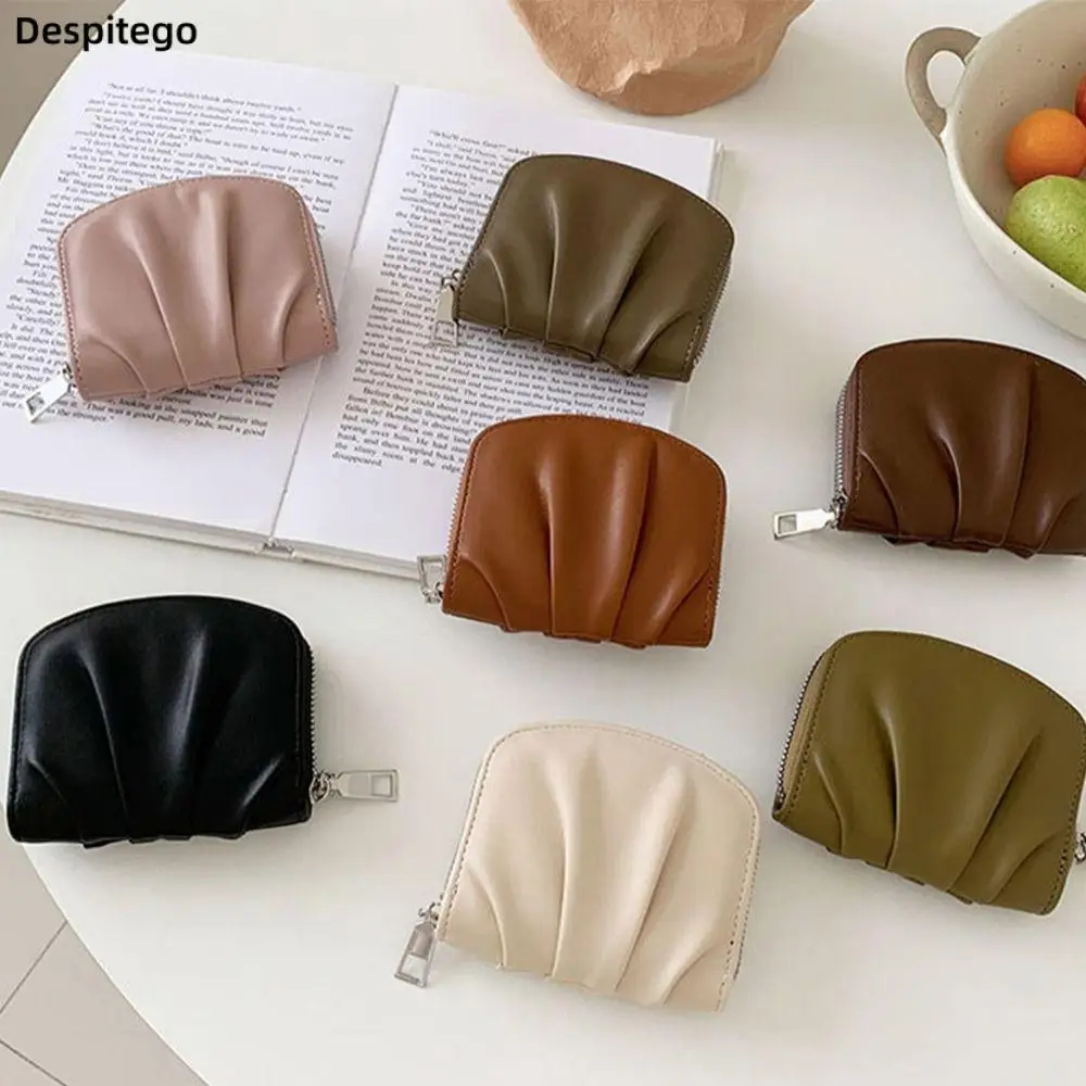 

Korean Style Mini Pleated PU Wallet Simple Temperament Coin Purse Solid Color Card Bag Women Fashion Clutch Bag