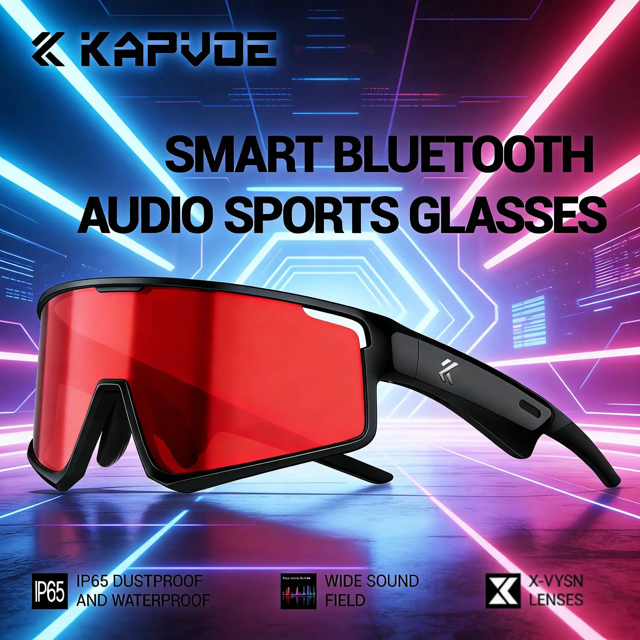 

Умные спортивные Bluetooth-очки KAPVOE с аудиосистемой, защита от пыли и воды IP65, шумоподавление, широкое звуковое поле, наушники для активного отдыха
