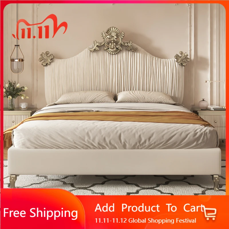 

European Leather Massage Bed Bedroom Luxury Double Wooden Modern Sofa Bed Princess Sleeping Letto Matrimoniale Home Furniture