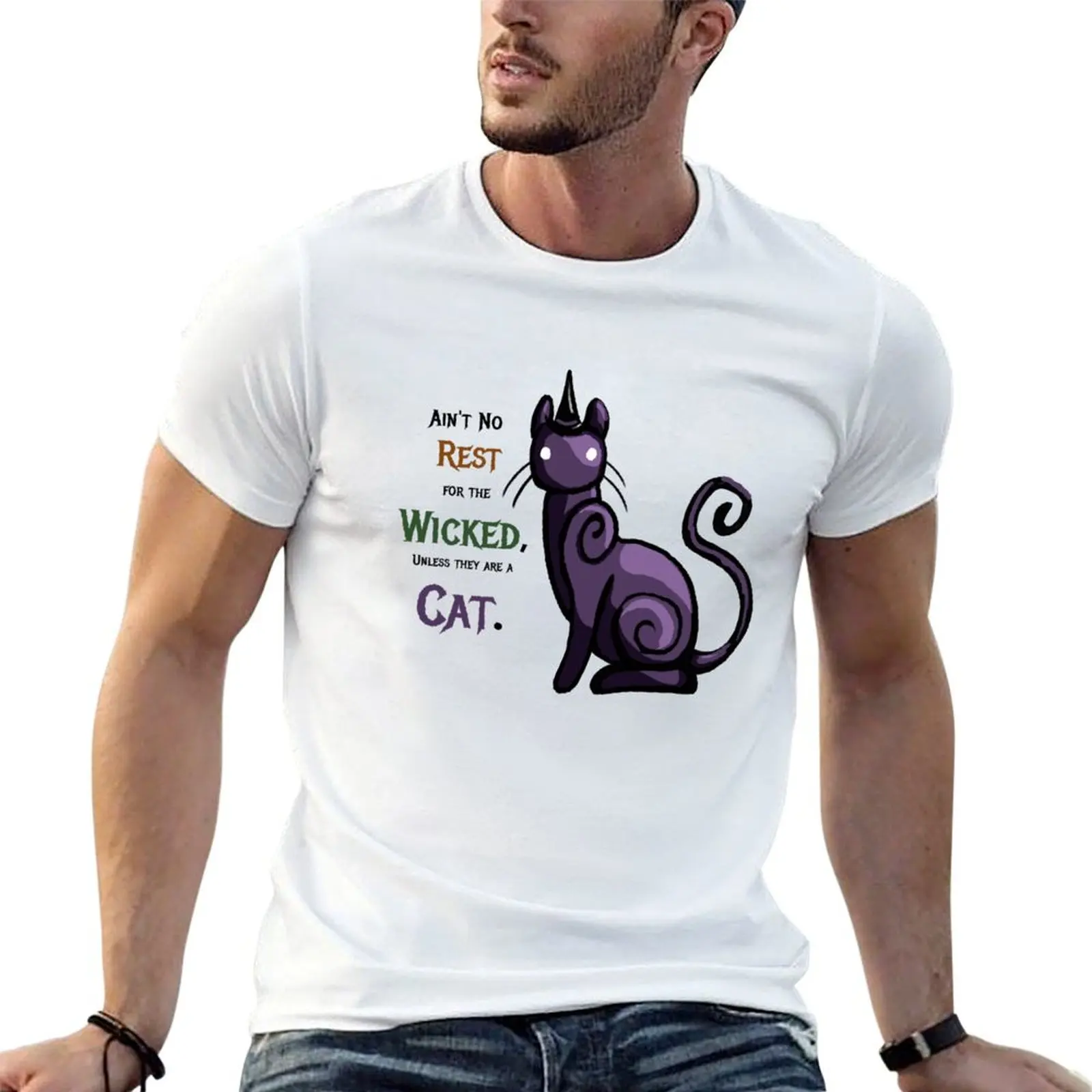 Ain't No Rest for the Wicked, Unless They are a Cat. T-Shirt essential t shirt t shirts for man pack cotton T-Shirt