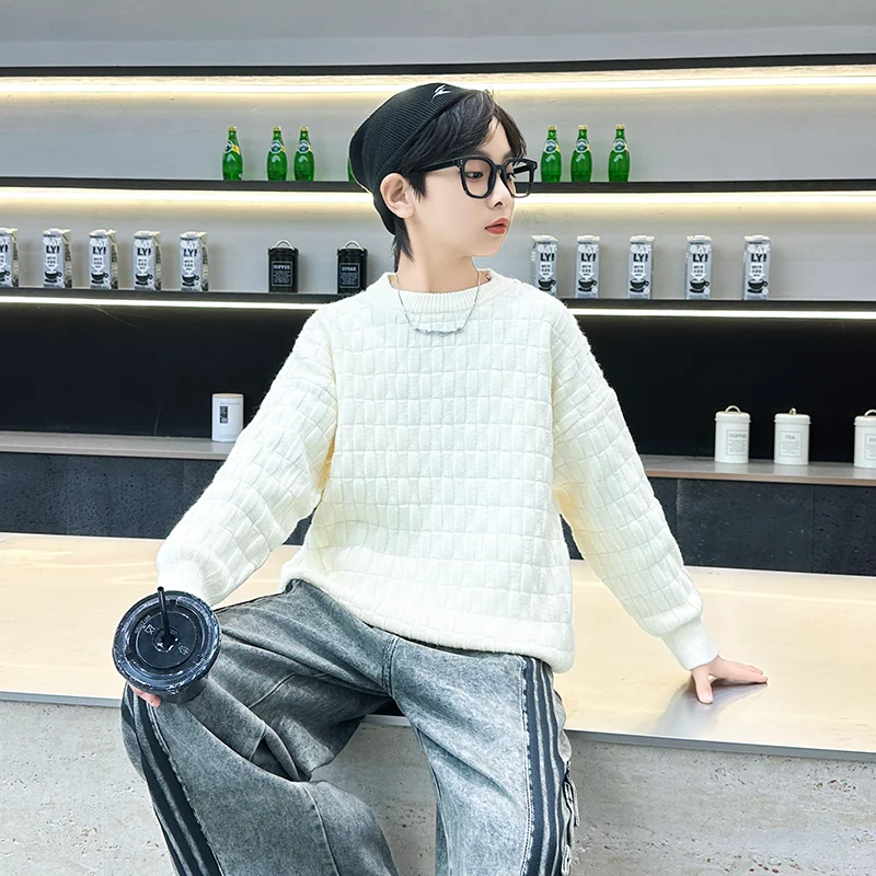 

Новинка 2023 года, зимне-осенний термосвитер для мальчиков с круглым вырезом, базовый слой, детская одежда в корейском стиле, размер 12-16