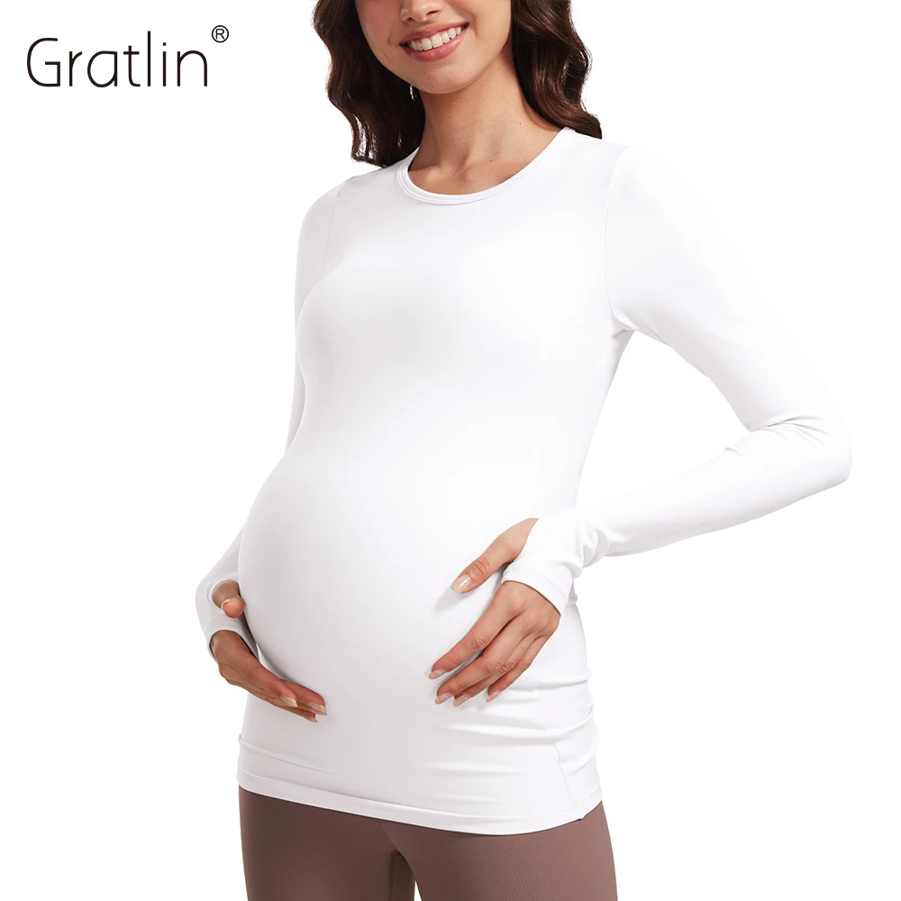 Women's Butterluxe Long Sleeve Maternity Tops Crewneck Pregnancy Basic Shirts Soft Athletic Yoga Casual Tee Shirt Sport Clothes