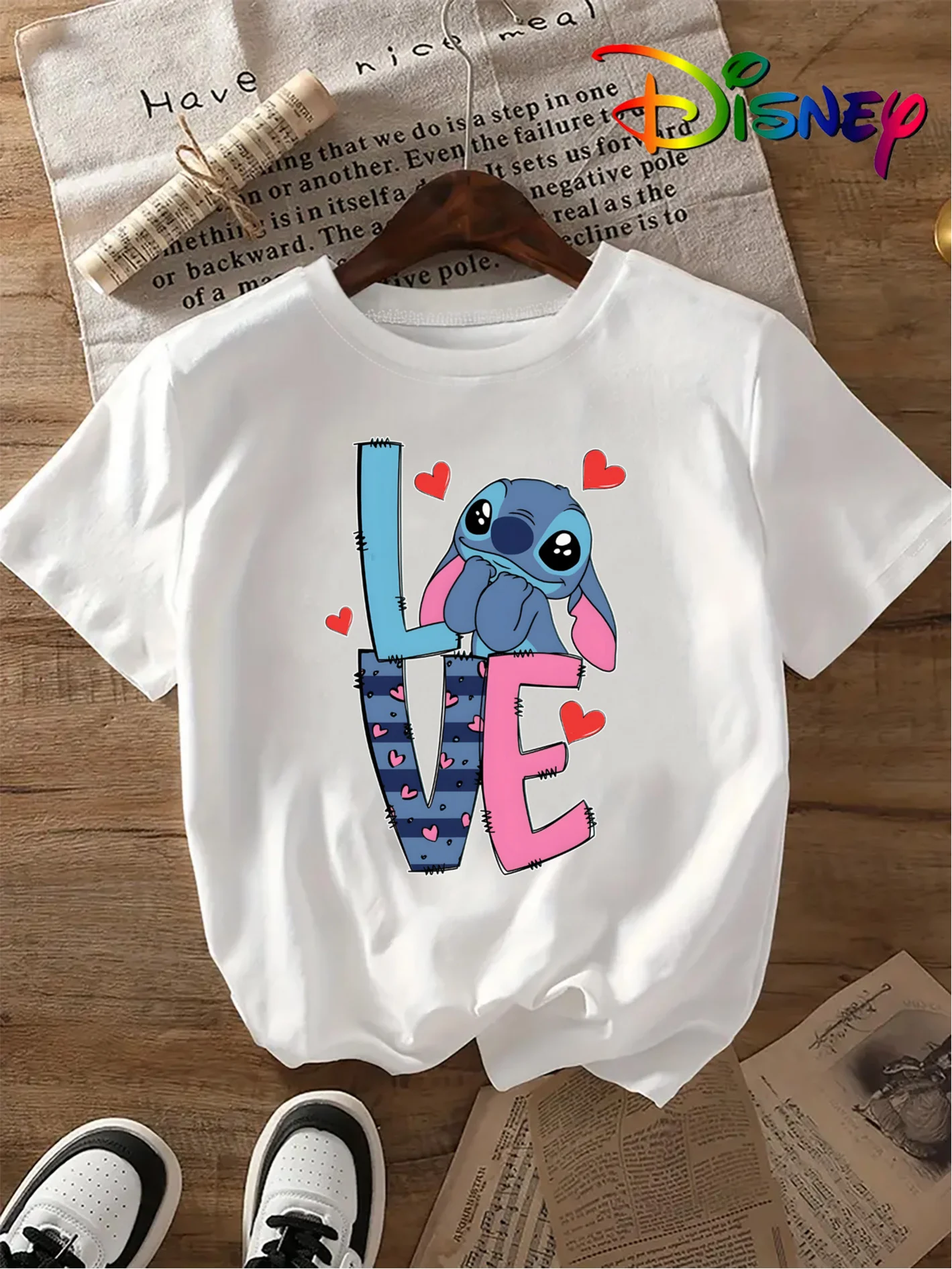 

2025 Disney Pattern Printed Women's Casual Comfortable Unique Smiling Face Black Round Neck Short Sleeve T-shirt