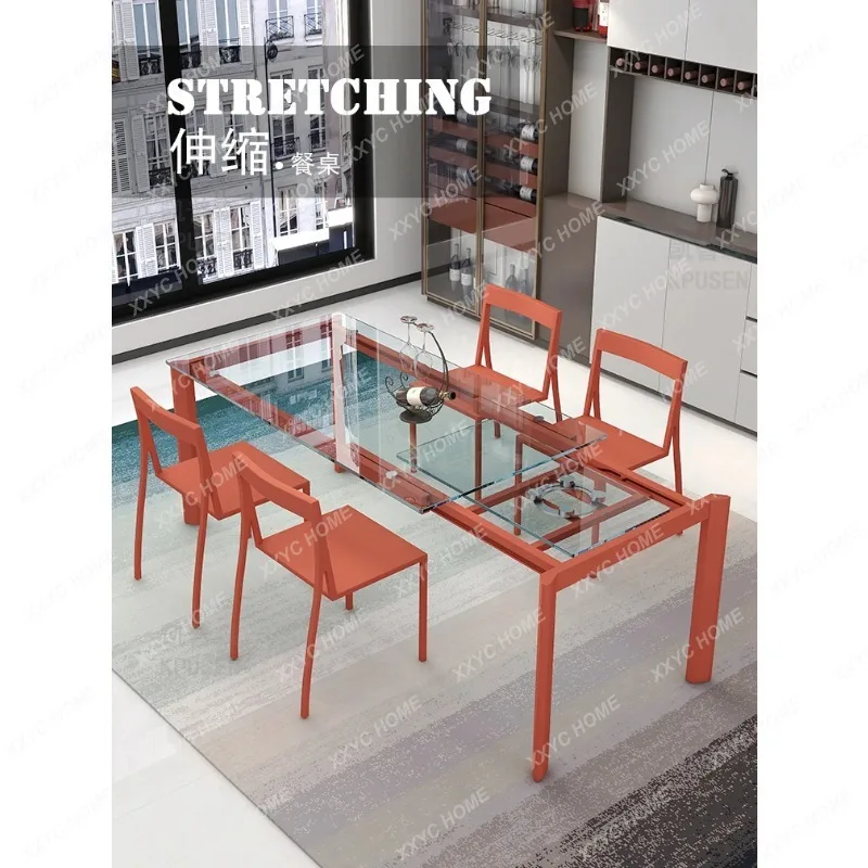 XX X Tempered Glass Dining Table Light Luxury Folding Dining Table Rectangular Custom Color Unilateral Telescopic Dining Table