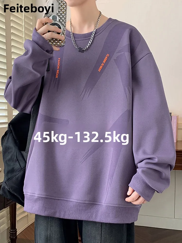 

Large Size Men's Faionable Letter Print round Ne Sweatirt Spring Autumn Loose Sli Base irt Casual Urban Sle