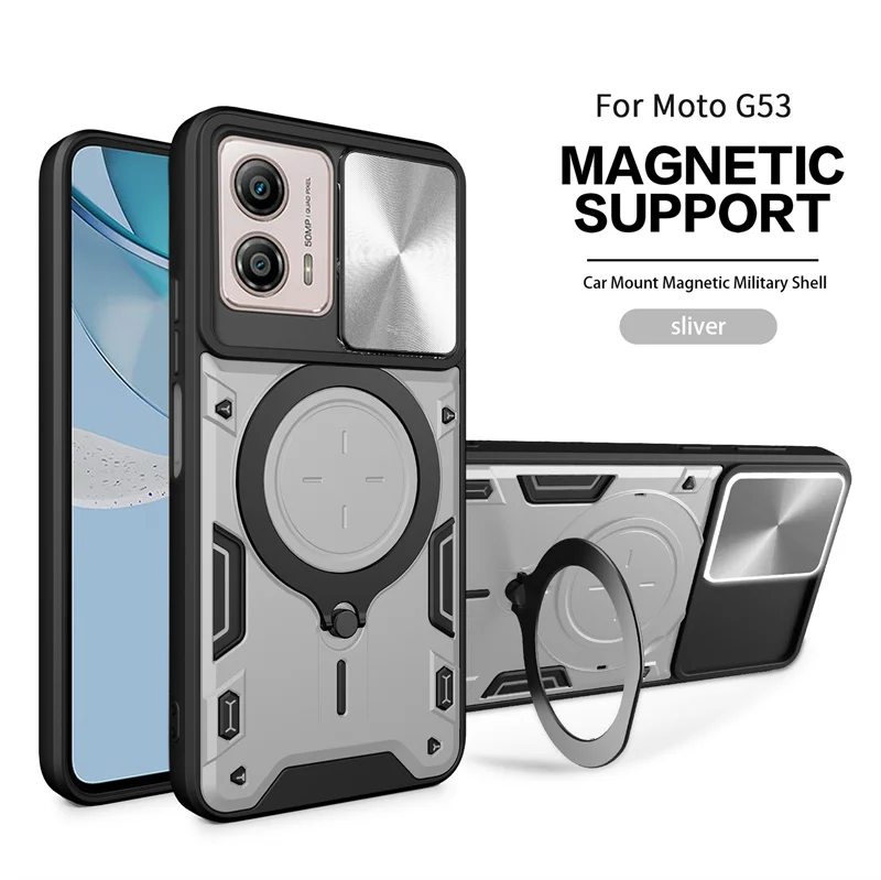 Para moto g53 XT2335-2 5g caso slide lente da câmera proteger armadura caso de telefone para motorola moto g53 g 53 anel titular suporte capa traseira