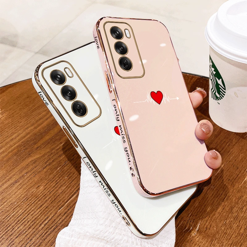 12 Beating Heart Luxury New Plating Phone Case For OPPO Reno 12 11 12Pro 10 10Pro 9 ProPlus 9 10 ProPlus Soft Back Cover