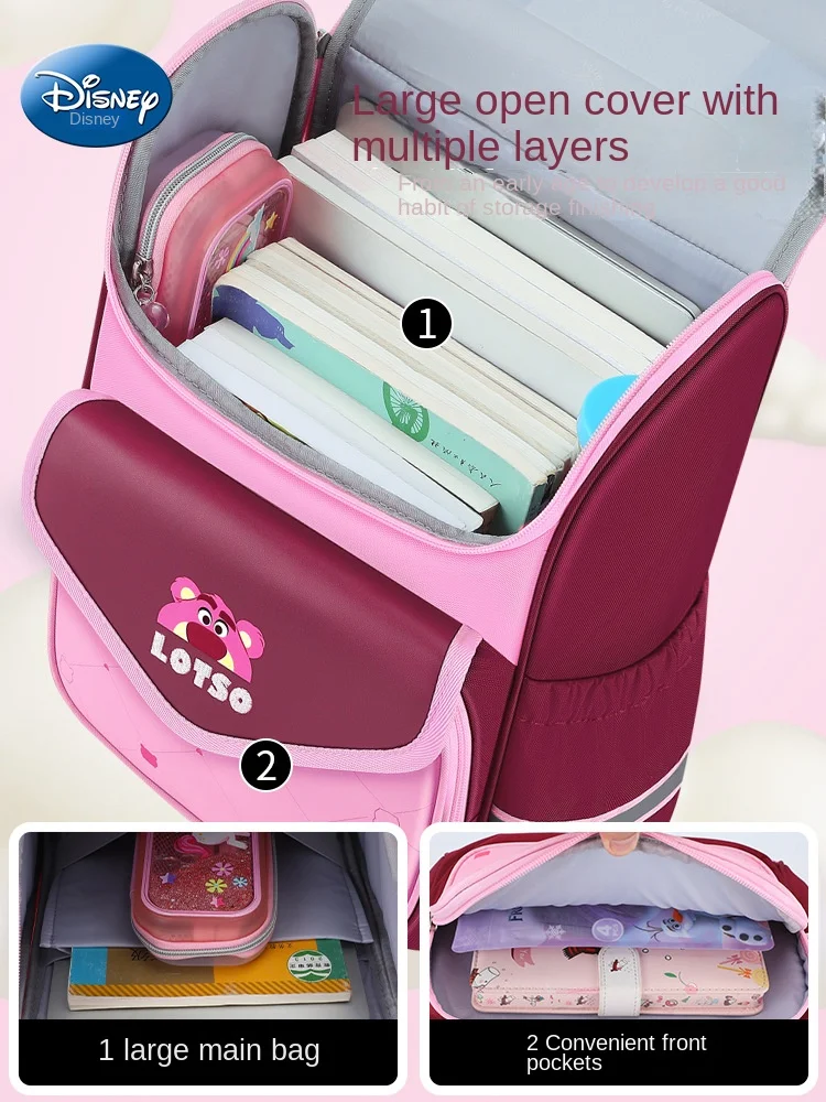 Disney Lotso Girl School Bag Grade 1-3 Primary Student Shoulder Orthopedic Backpack Large Capacity Water Proof Kids Gift Mochila