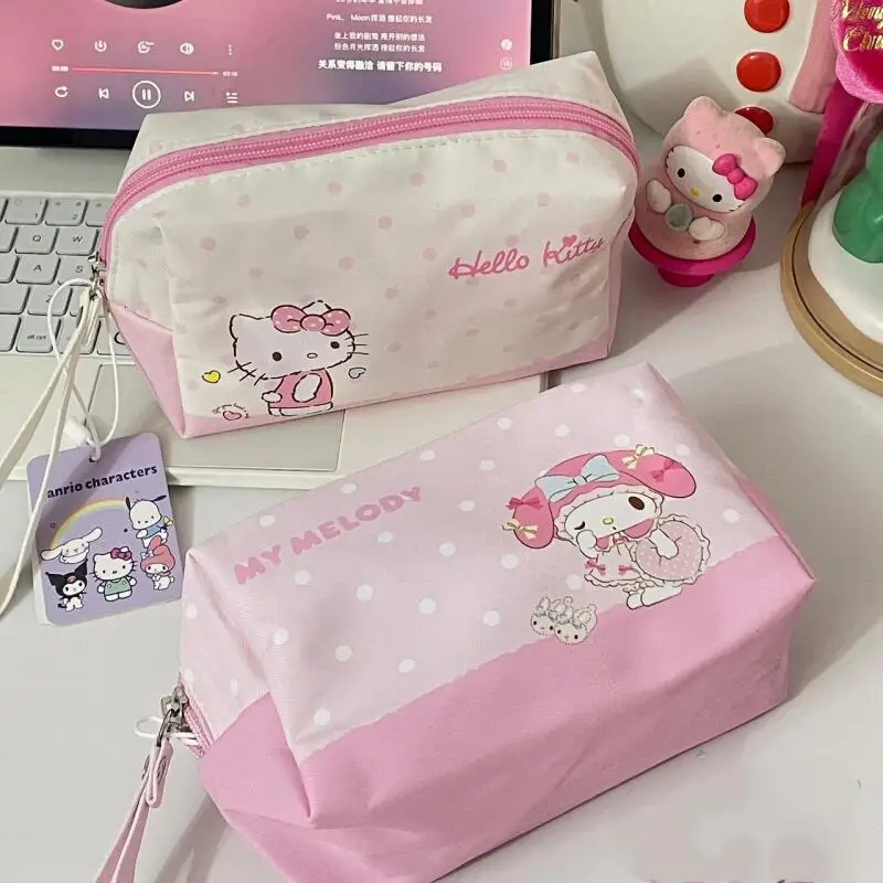 Hello Kitty My Melody Hand Carry Makeup Bag Large Capacity Waterproof Cosmetic Pouch Kawaii Perfect Gift for Girls Women Use