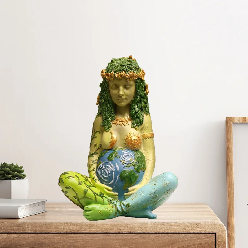 Gaia Earth Mother Statue Handmade Resin Goddess Decor Home European Style Artisan Crafted Sculpture Eco-Friendly Home Decor Gift