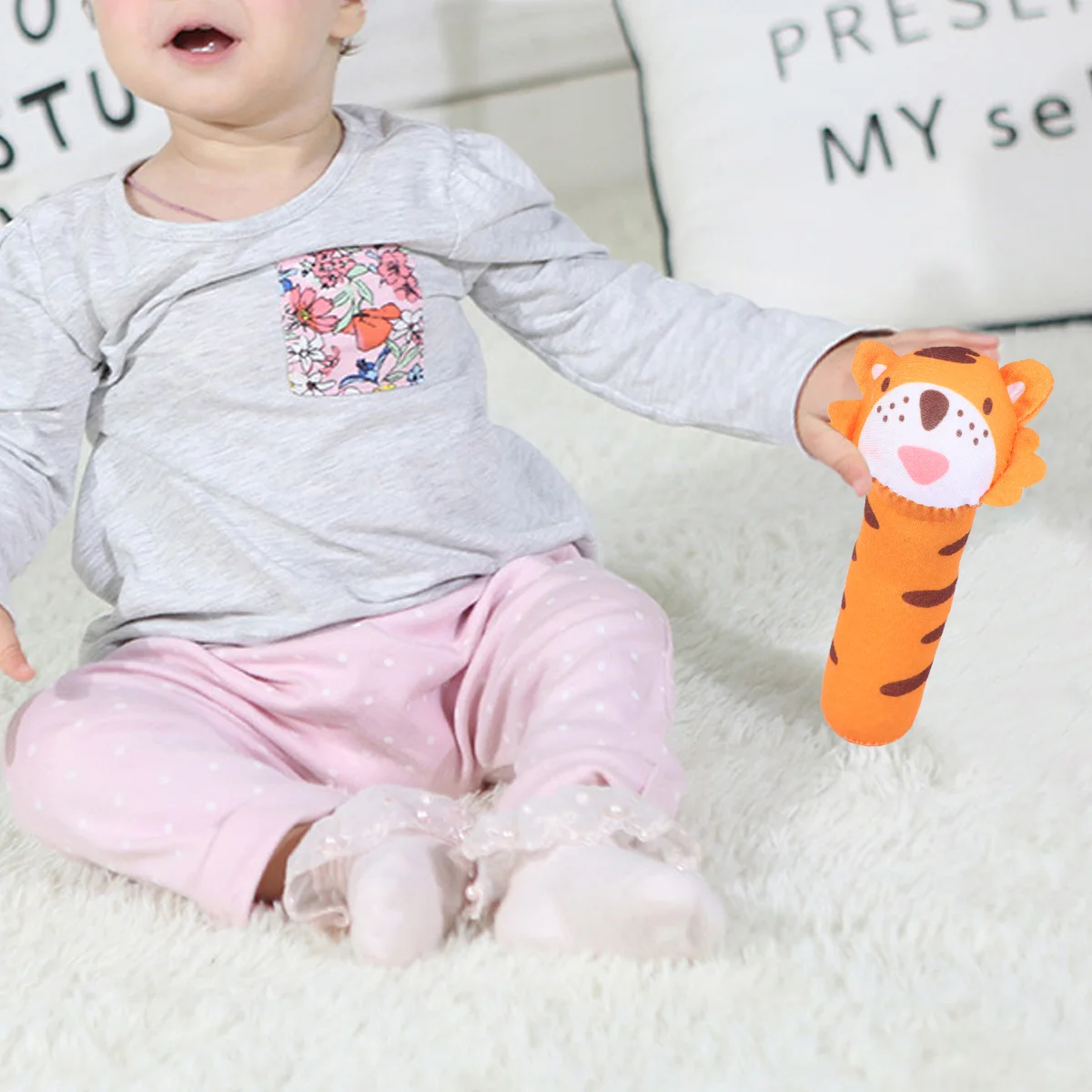 Cartoon Stuffed Animal Toys Baby Hand Rattle Toys for Newborn Toddlers (Tiger) Stuffed Hand Rattle