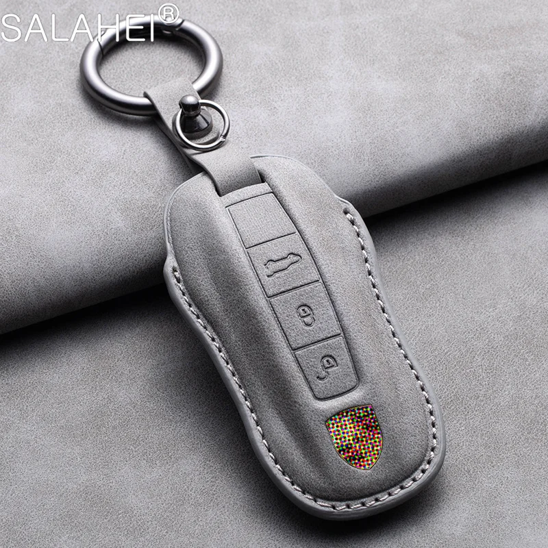 Funda de cuero de gamuza para llave de coche Porsche Cayenne 718 MACAN Panamera 911 Boxster 2020 2021, funda protectora para llaves inteligentes sin llave