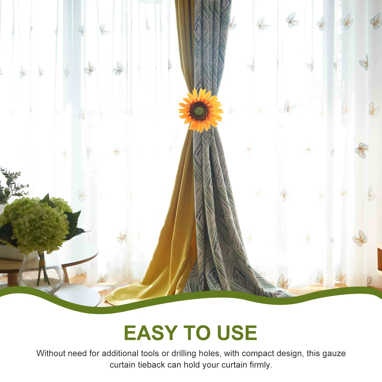 

2pcs Curtain Clips Sunflower Design Strong Holdback Clamp No Drill Needed Gauze Sheer Curtain Tiebacks Drapery Holder Clamp