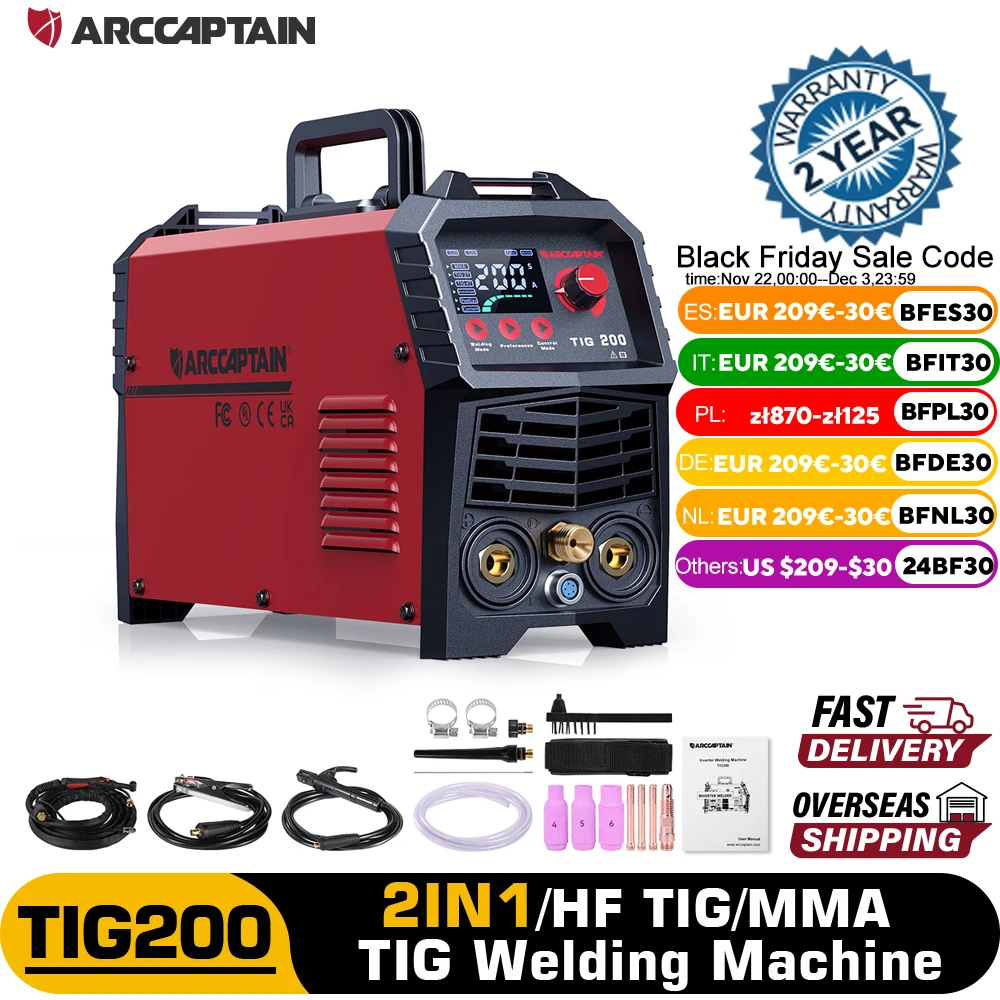 ARCCAPTAIN Tig Welding Machine Synergic Contol Welder 2 IN 1 HF TIG MMA 2T 4T DC Inverter LED Digital Display For Soldering