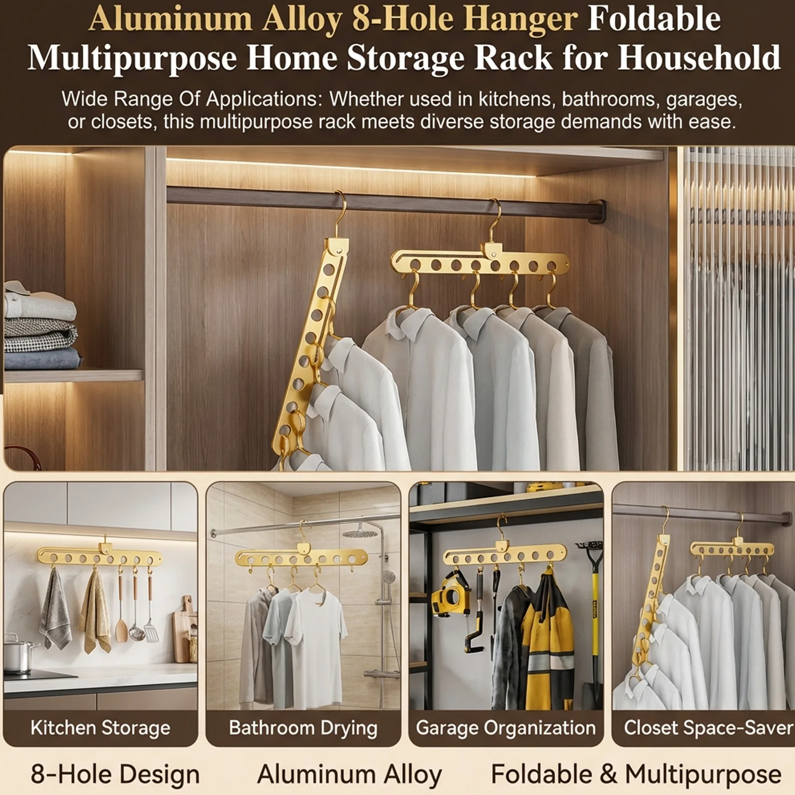 8-Hole Hanger Organizer Rack  Aluminum Alloy Foldable Space Saving Multi-functional Closet Wardrobe Cloth Hangers Storage Rack view 6