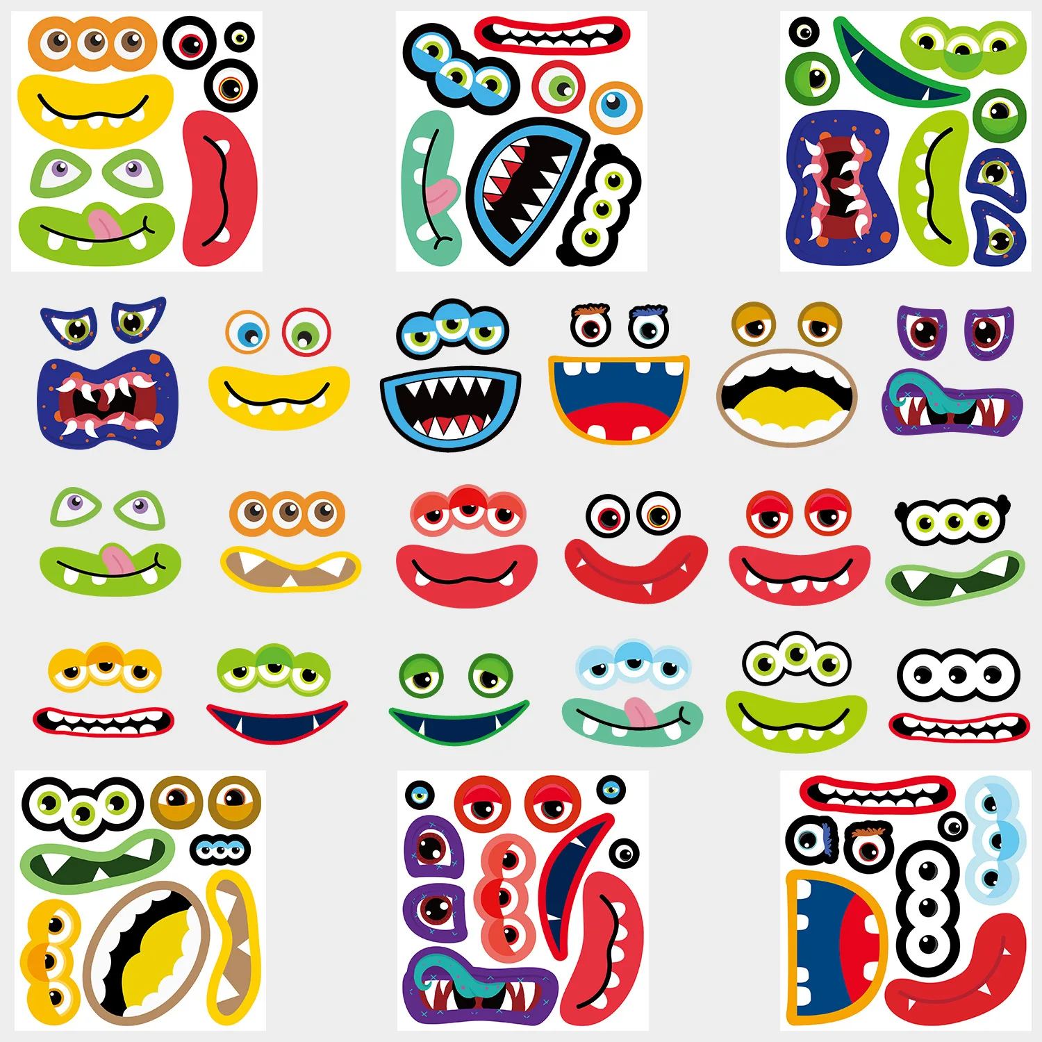 

6/12Sheets Halloween Pumpkin Expression Puzzle Sticker DIY Phone Laptop Luggage Skateboard Graffiti Decals Fun for Gift