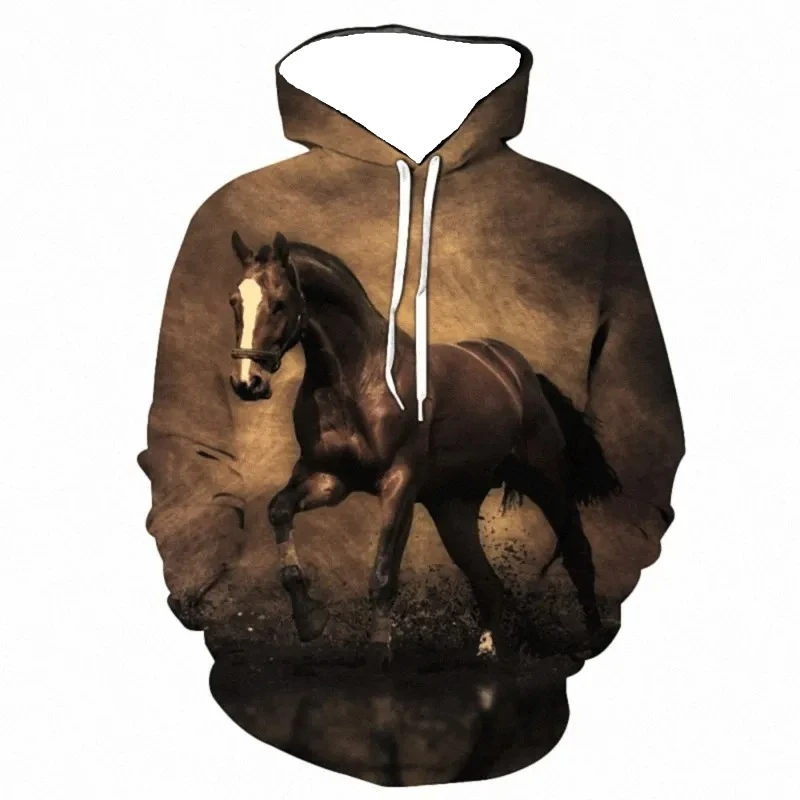 الخريف الرجال مقنعين البلوز ثلاثية الأبعاد مطبوعة الحيوان الحصان طباعة طويلة الأكمام البلوز عادية البلوز Harajuku الشارع الشهير #2