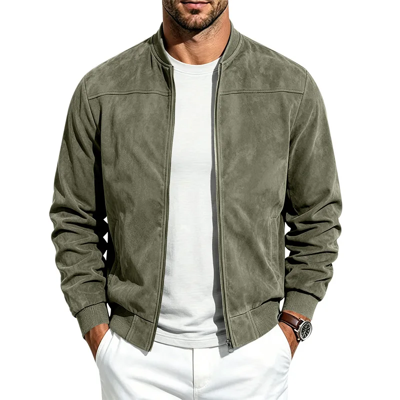 Herren Herbst- und Winter-Freizeitjacke in Übergröße aus Wildleder mit Reißverschluss und Stehkragen, Langarm – Detail 34