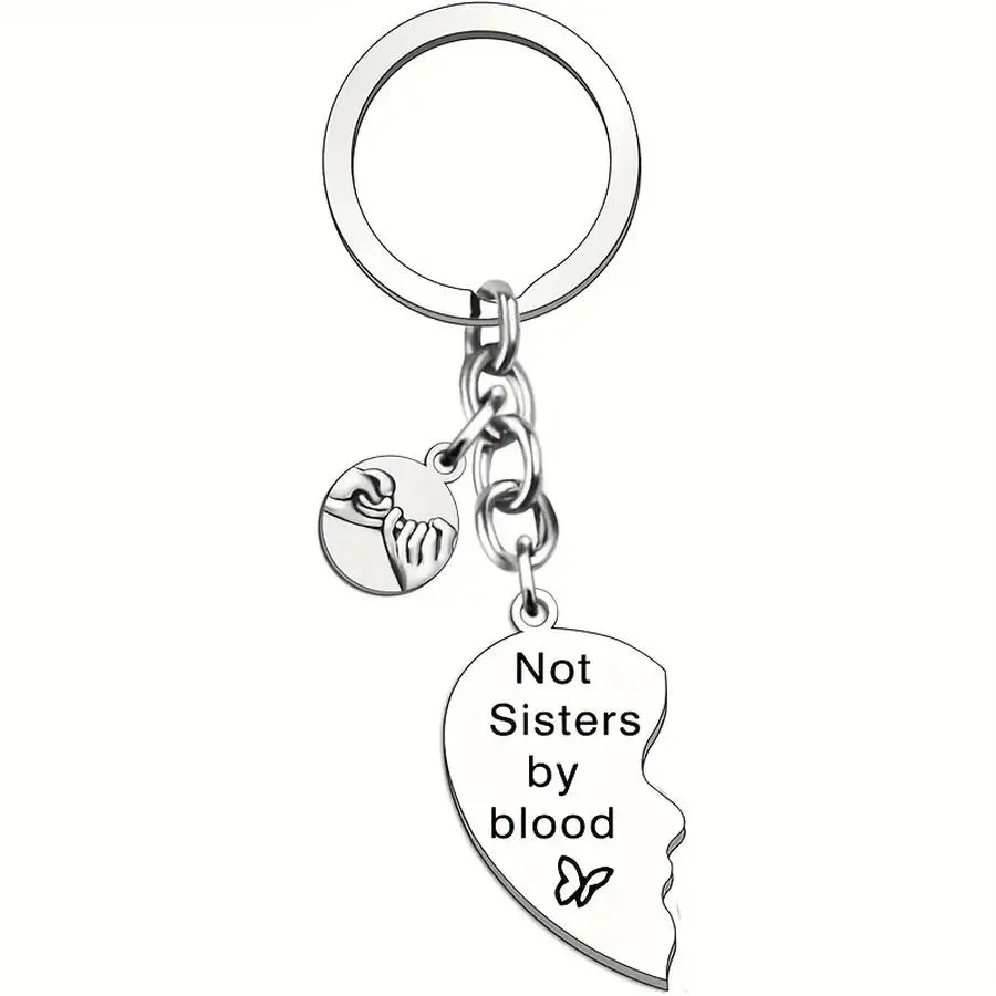 1/5/10/20/50/100pcs Heart-Shaped Stainless Steel Keychain Set for 2 Sisters, Friendship Keyrings with Engraved Letters, Christma