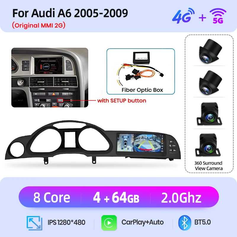 Junsun 8.8 Inch Draadloze CarPlay Andorid Auto Radio Multimedia Voor Audi A6 C6 4F 2005-2011 MMI 2G 3G GPS Navigatie Stereo