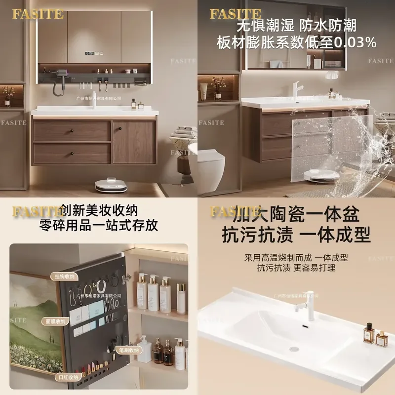 For Walnut Antique Bathroom Cabinet Ceramic Integrated Basin Vanity Unit with Toilet Hand Washbasin Storage Combo Modern Home