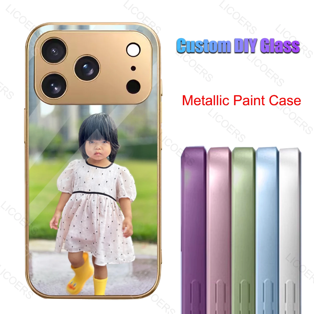 Etui z hartowanego szkła na iPhone'a 17 16 15 14 13 12 Pro Max Air Plus Mini, metaliczny lakier, bumper, możliwość samodzielnego nadruku zdjęć. — zdjęcie produktu 2